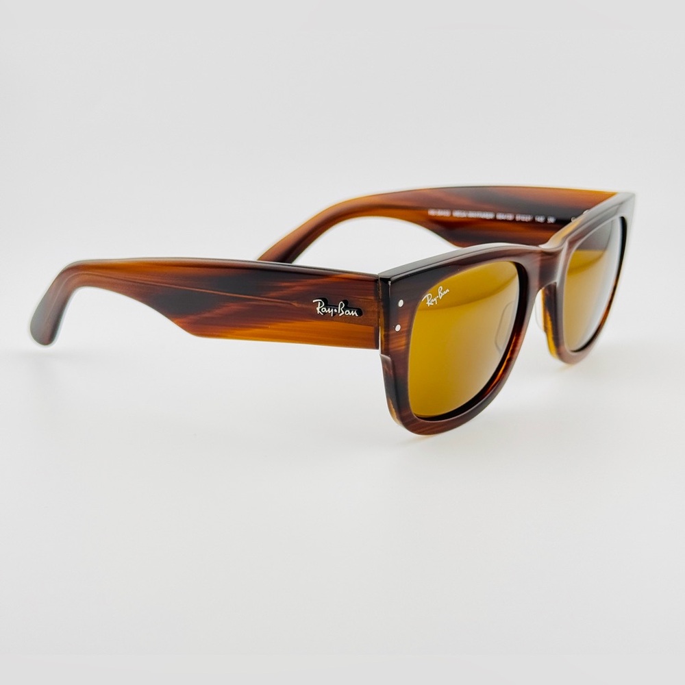 Ray-Ban Mega Wayfarer Sunglasses RB0840S Polished Striped Havana Brown Lenses - Picture 9 of 14